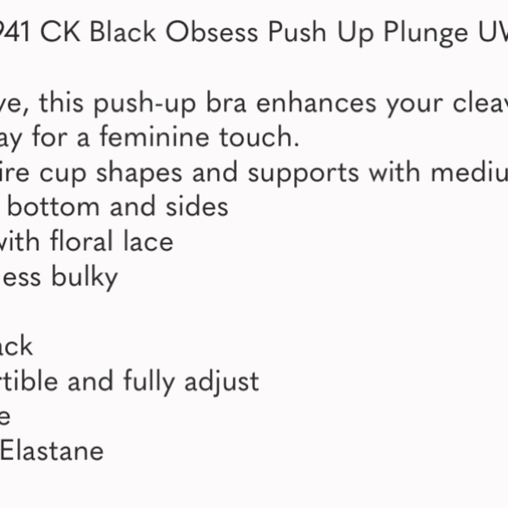 Calvin Klein QF1941 Black Obsess Push Up Bra Black - Picture 3 of 6